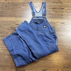 Berne Overalls Mens 40x32 Blue Denim Workwear Utility Cargo Straight Leg Bib